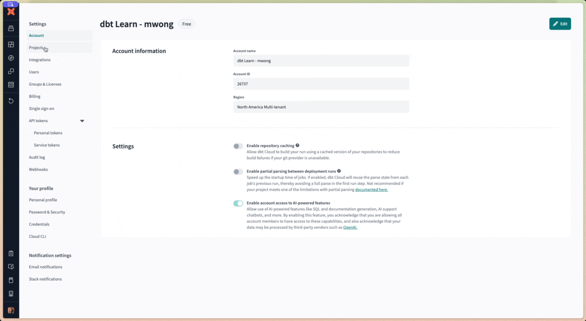 Navigate to 'Account settings' and then click + 'New Project' to create new projects in dbt Cloud Navigate to 'Account settings' and then click + 'New Project' to create new projects in dbt Cloud